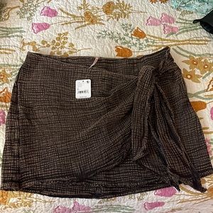 Free People distressed brown, faux wrap skirt